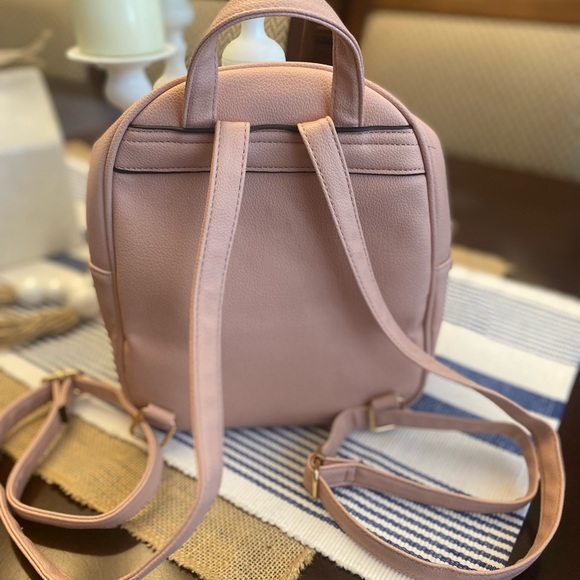 Dusty Pink Faux Leather Small Quilted Backpack NWOT - Picture 5 of 13